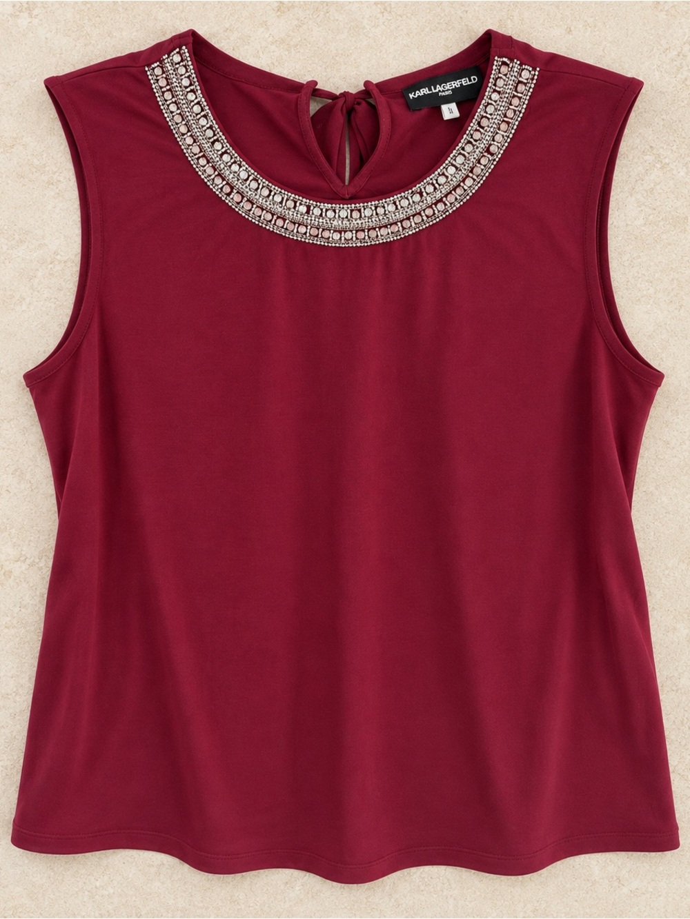 Karl Lagerfeld Burgundy Sleeveless Jewel-Neck Camisole